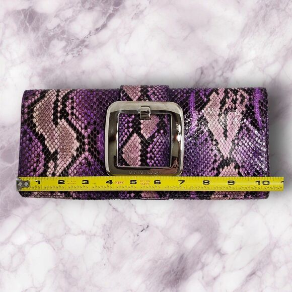 Michael Kors Purple Black Faux Snakeskin Clutch w/ Oversized Buckle Evening Bag - Picture 8 of 9